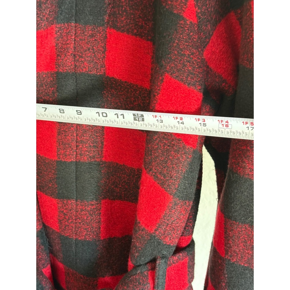 MNML Womens Coat Red Black Buffalo Plaid Belted Wrap Size L Designer Old Money - Picture 5 of 6